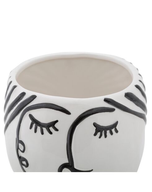 Pot en porcelaine Face  blanc/noir -  D.14x18.2  cm