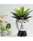 Vase en porcelaine Pot Face  blanc/noir -  D.14x18.2  cm