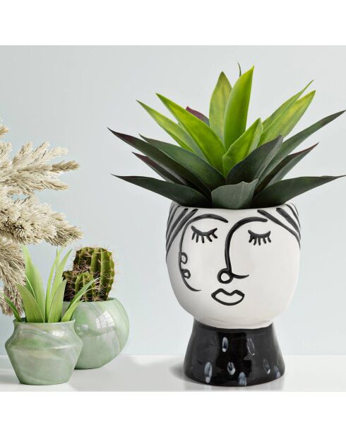 Vase en porcelaine Pot Face  blanc/noir -  D.14x18.2  cm
