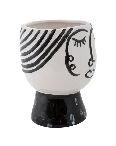 Pot en porcelaine Face  blanc/noir -  D.14x18.2  cm