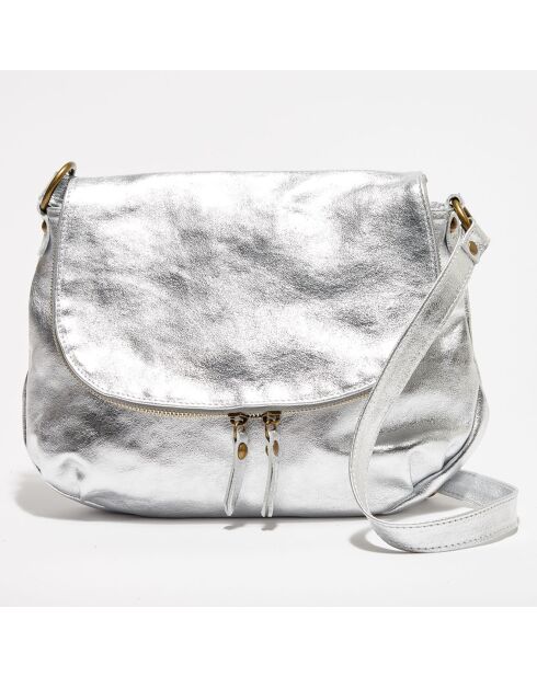 Sac bandoulière en Cuir Lana argenté - 29x20x6 cm