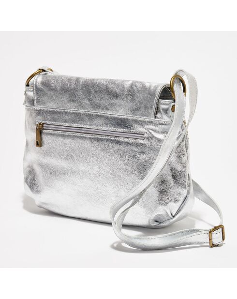 Sac bandoulière en Cuir Lana argenté - 29x20x6 cm