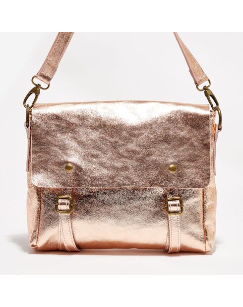 Sac bandoulière en Cuir Nyle rose métallique - 25x27x3 cm