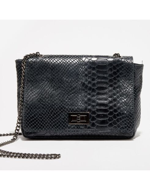 Zwarte leren schoudertas met tatou - 21x15x6 cm