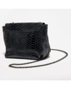 Zwarte leren schoudertas met tatou - 21x15x6 cm