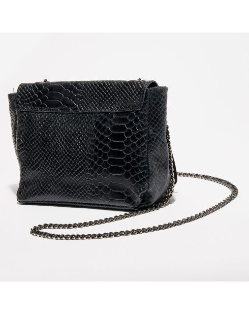 Zwarte leren schoudertas met tatou - 21x15x6 cm