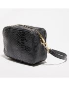 Zwarte leren schoudertas Nisou - 23x14x7 cm