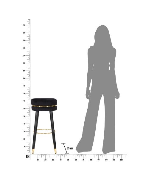Tabouret de Bar Paris  noir/doré - 74x35x35 cm