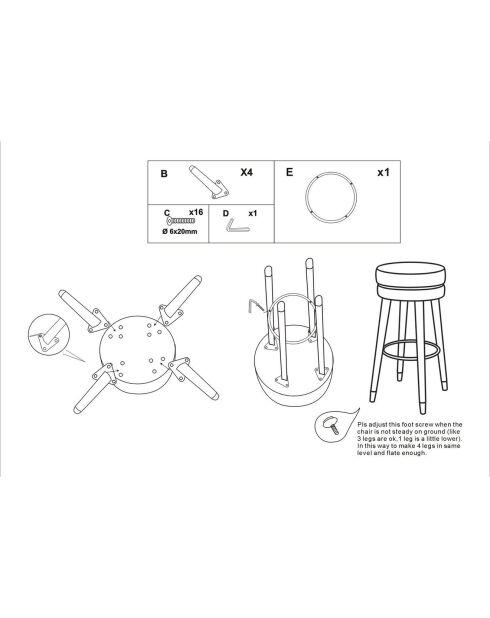 Tabouret de Bar Paris  noir/doré - 74x35x35 cm