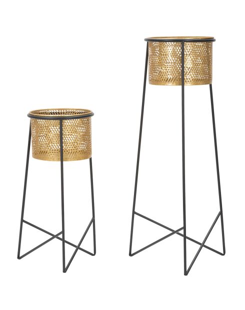 2 macetas doradas y negras