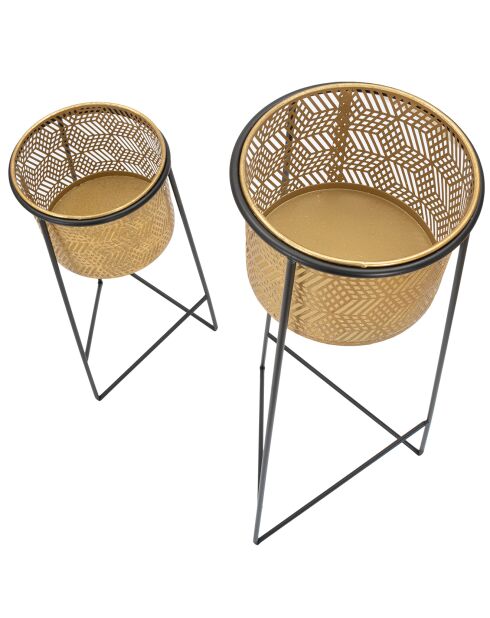 2 macetas doradas y negras