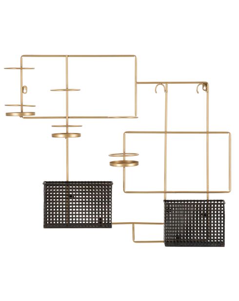 Range-bouteille mural Fashion 3 bouteilles doré/noir - 65.5x77x11.5 cm