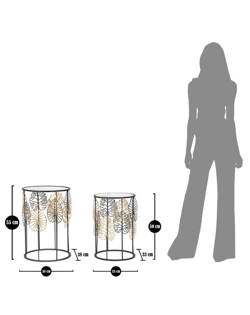 2 zwart/gouden Glam Leaf-tafels