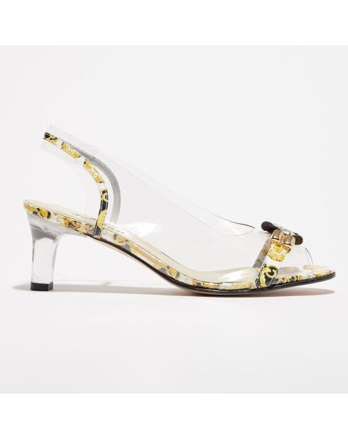 Nochu Slingbacks aus Leder und Plexi-Absatz in Schwarz/Gold — 5 cm Absatz