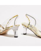 Slingbacks à talon en Cuir & Plexi Nochu noir/or - Talon 5 cm