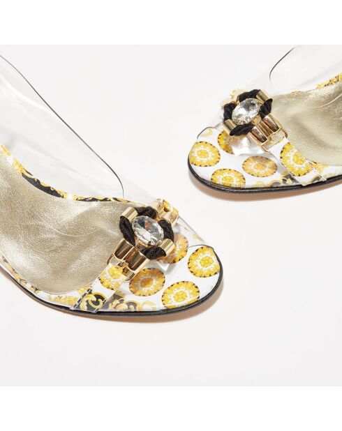 Nochu Slingbacks aus Leder und Plexi-Absatz in Schwarz/Gold — 5 cm Absatz