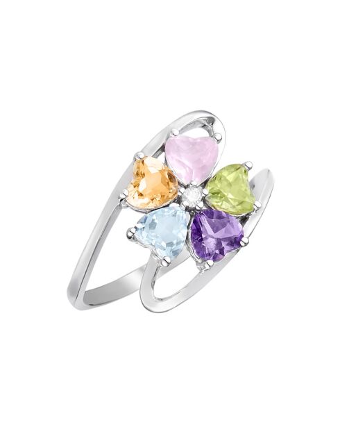 Farbexplosionsring mit 0,02 ct Diamanten und 1,51 ct Feinsteinen in Weißgold