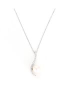 Pendentif Vague Sublime Diamant 0.12 ct & Perle or blanc