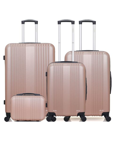 3 Valises 4 roues simples Lipari-C 30/55/65/75 cm & Vanity rose doré