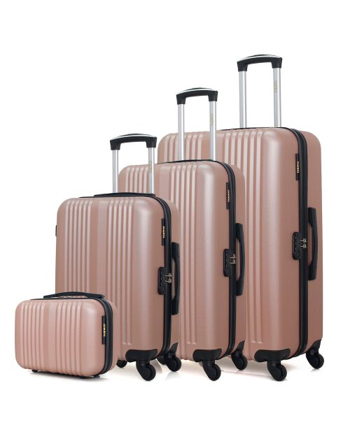 3 Valises 4 roues simples Lipari-C 30/55/65/75 cm & Vanity rose doré