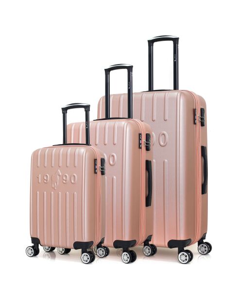3 Valises Valises 4 roues simples Archie 55/65/75 cm rose doré