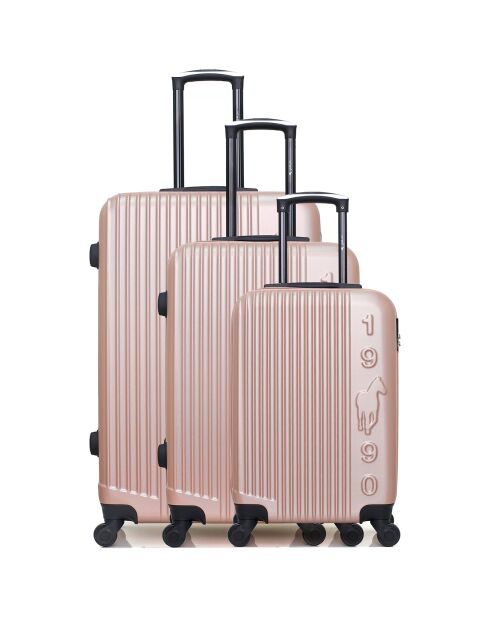 3 Valises 4 roues simples Liam 55/65/75 cm rose doré