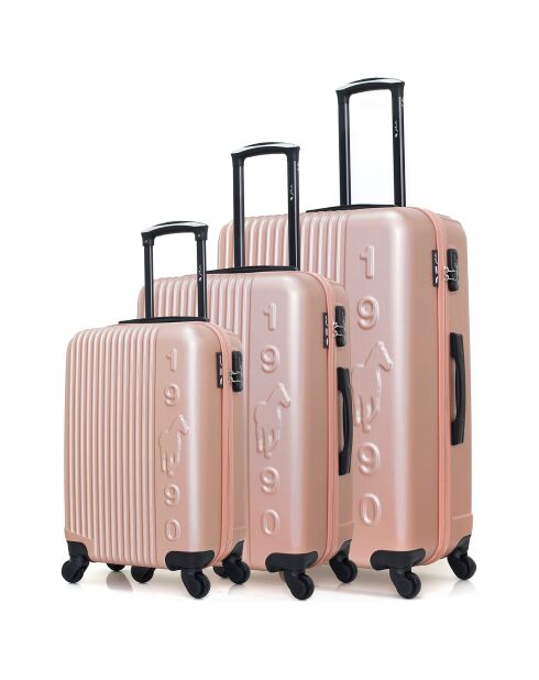 3 Valises 4 roues simples Liam 55/65/75 cm rose doré