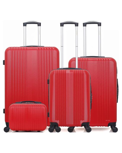 3 einfache Lipari-C Koffer mit 4 Rädern, 30/55/65/75 cm, mit rotem Waschtisch