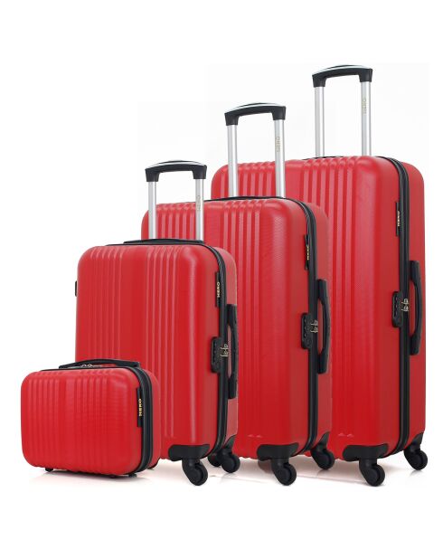 3 einfache Lipari-C Koffer mit 4 Rädern, 30/55/65/75 cm, mit rotem Waschtisch