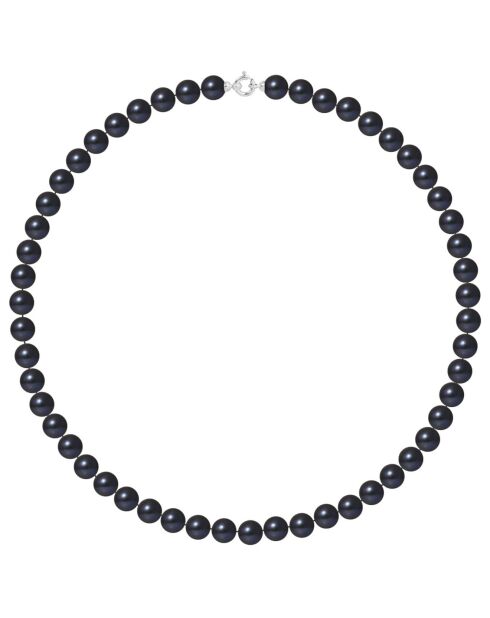 Witgouden ringketting zwarte ronde zoetwaterparels