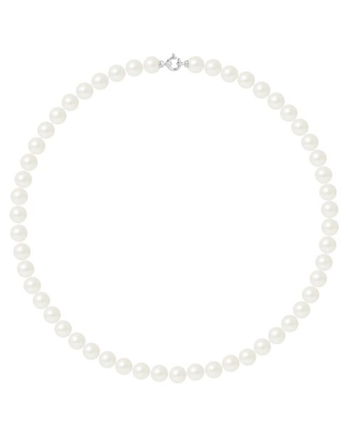 Halskette Rang aus Weißgold, natürliche weiße, runde Süßwasserperlen
