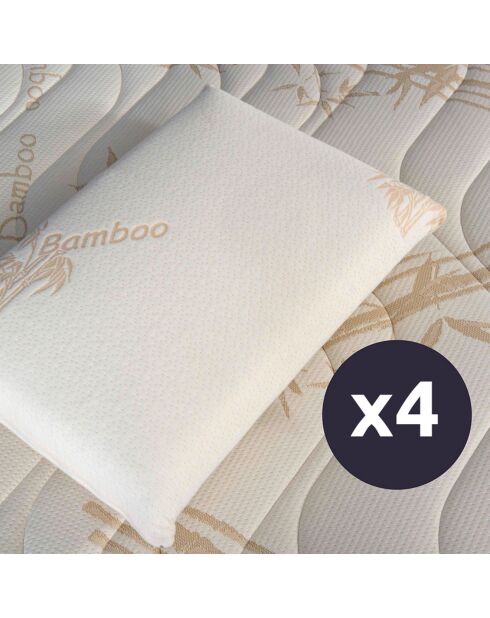4 Oreillers à Mémoire de forme BIO blancs - 40x60 cm