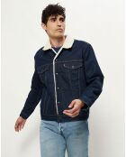 Veste en jean fourrée Sherpa bleu brut