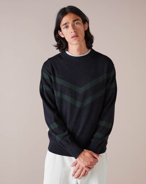 Pull 100% Laine Dillav gris foncé/vert