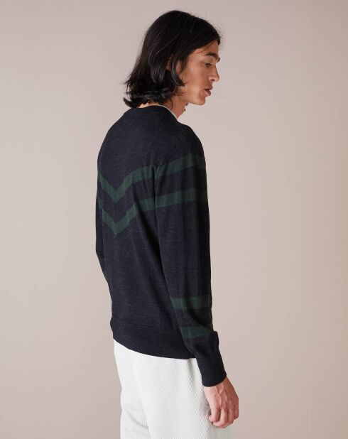 Pull 100% Laine Dillav gris foncé/vert