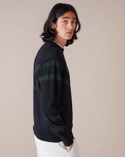 Pull 100% Laine Dillav gris foncé/vert