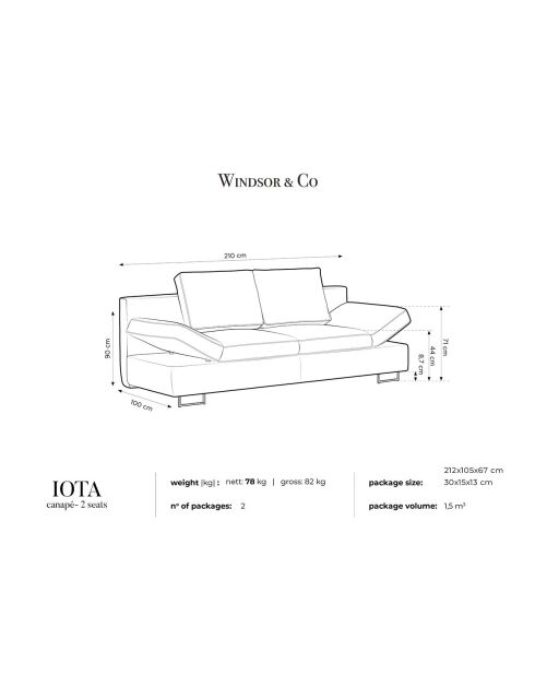 Canapé convertible avec coffre de rangement iota 2 places beige - 210x100x86 cm