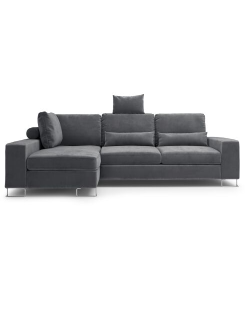 Canapé d'angle gauche velours convertible avec coffre Diane 4 places gris foncé - 260x188x87 cm