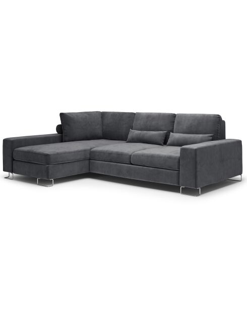 Canapé d'angle gauche velours convertible avec coffre Diane 4 places gris foncé - 260x188x87 cm