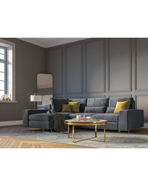 Canapé d'angle gauche velours convertible avec coffre Diane 4 places gris foncé - 260x188x87 cm