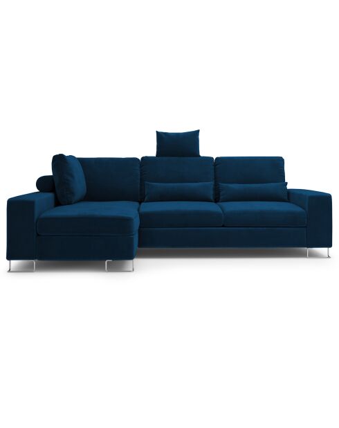Canapé d'angle gauche velours convertible avec coffre de rangement Diane 4 places bleu roi - 260x188x87 cm