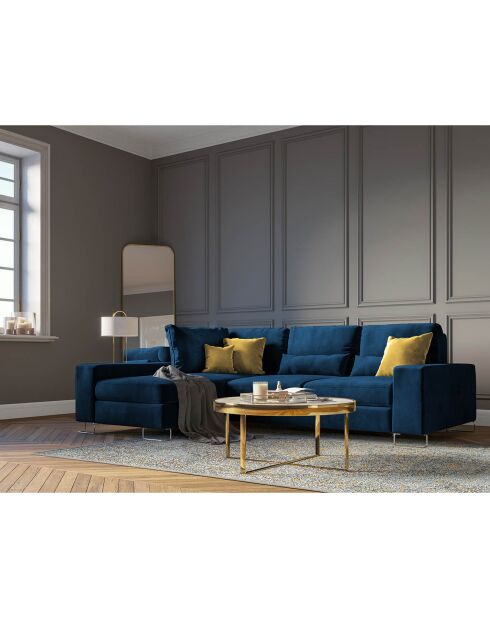 Canapé d'angle gauche velours convertible avec coffre de rangement Diane 4 places bleu roi - 260x188x87 cm