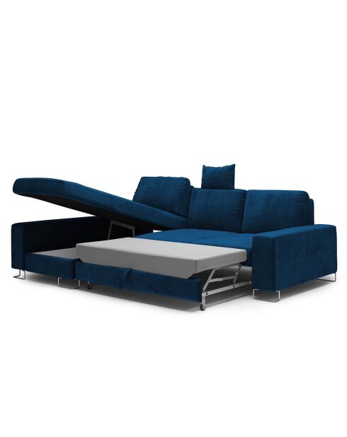 Canapé d'angle gauche velours convertible avec coffre de rangement Diane 4 places bleu roi - 260x188x87 cm