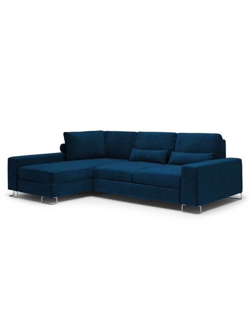 Canapé d'angle gauche velours convertible avec coffre de rangement Diane 4 places bleu roi - 260x188x87 cm
