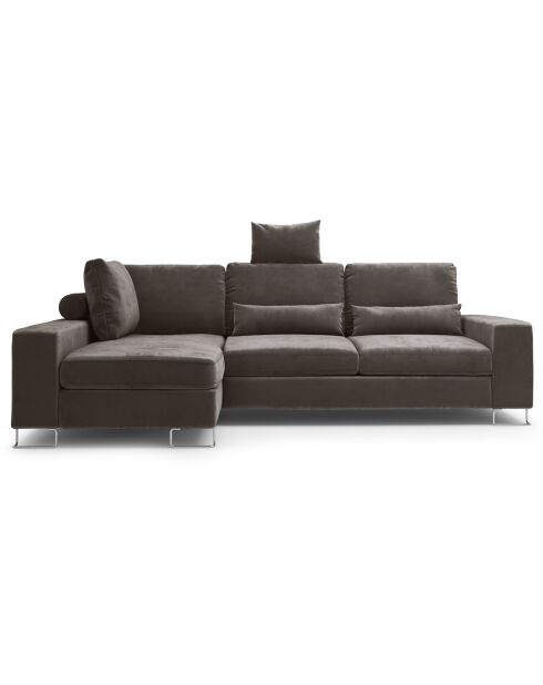 Canapé d'angle gauche velours convertible avec coffre de rangement diane 4 places marron foncé - 260x188x87 cm
