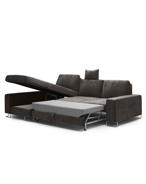 Canapé d'angle gauche velours convertible avec coffre de rangement diane 4 places marron foncé - 260x188x87 cm