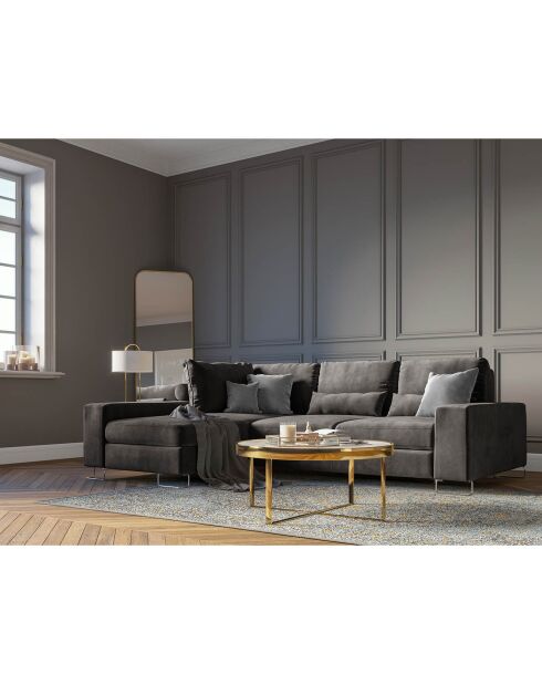 Canapé d'angle gauche velours convertible avec coffre de rangement diane 4 places marron foncé - 260x188x87 cm