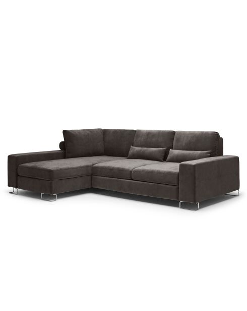 Canapé d'angle gauche velours convertible avec coffre de rangement diane 4 places marron foncé - 260x188x87 cm