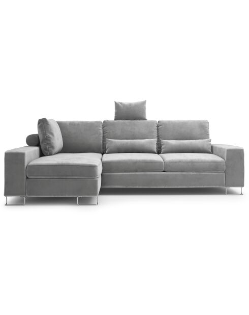 Canapé d'angle gauche velours convertible avec coffre de rangement diane 4 places gris - 260x188x87 cm