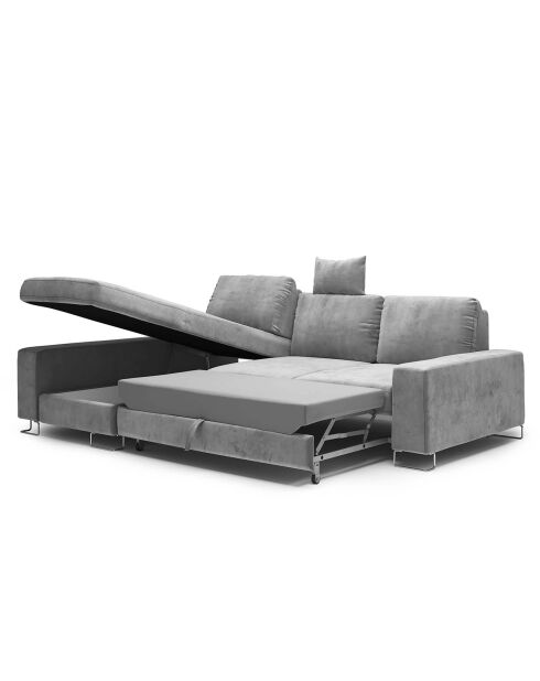 Canapé d'angle gauche velours convertible avec coffre de rangement diane 4 places gris - 260x188x87 cm